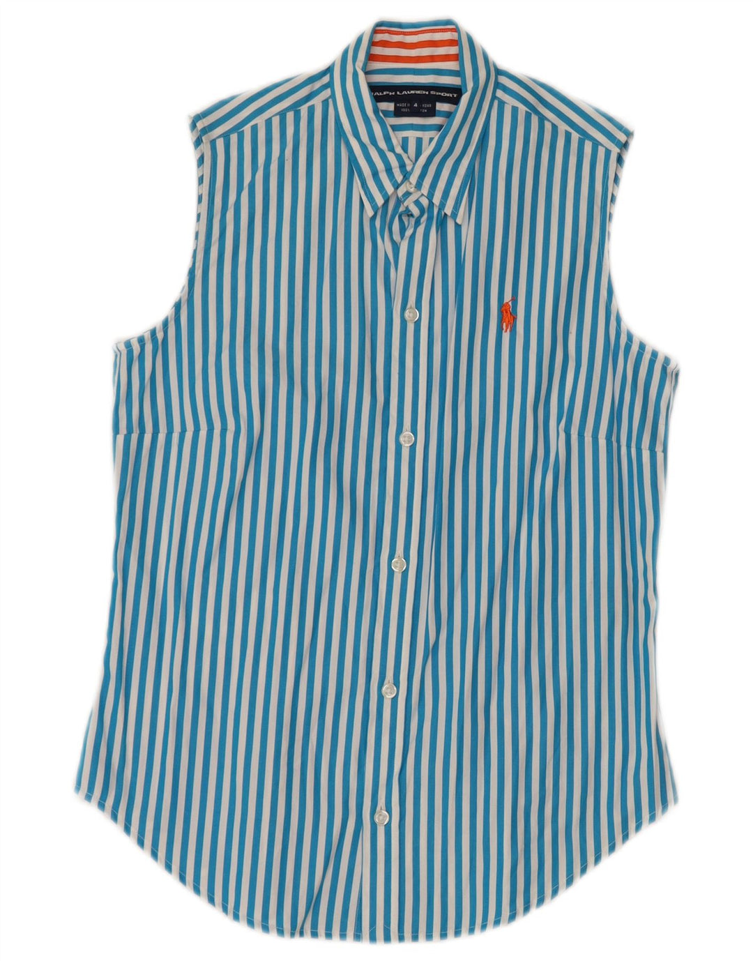 RALPH LAUREN Damen Ärmelloses Hemd US 4 Kleine blau gestreifte Baumwolle