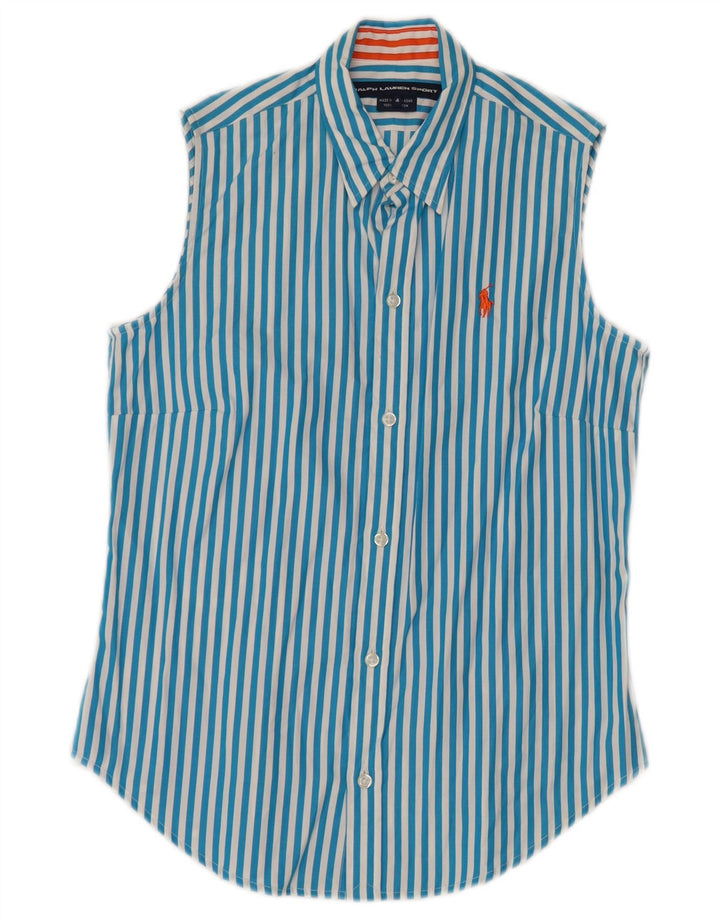 RALPH LAUREN Damen Ärmelloses Hemd US 4 Kleine blau gestreifte Baumwolle