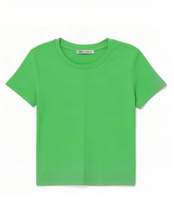 Zara Damen Crop T-Shirt Top UK 8 Small Grün