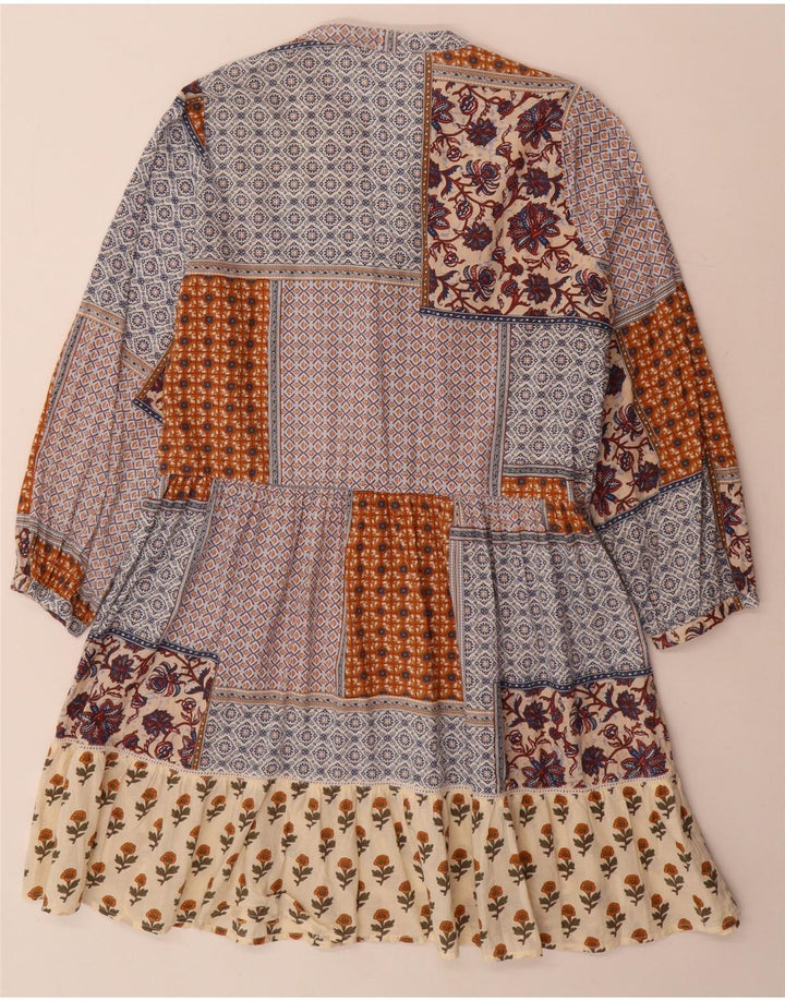 Zara Damen Langarm-Stufenkleid UK 10 Kleines mehrfarbiges Patchwork