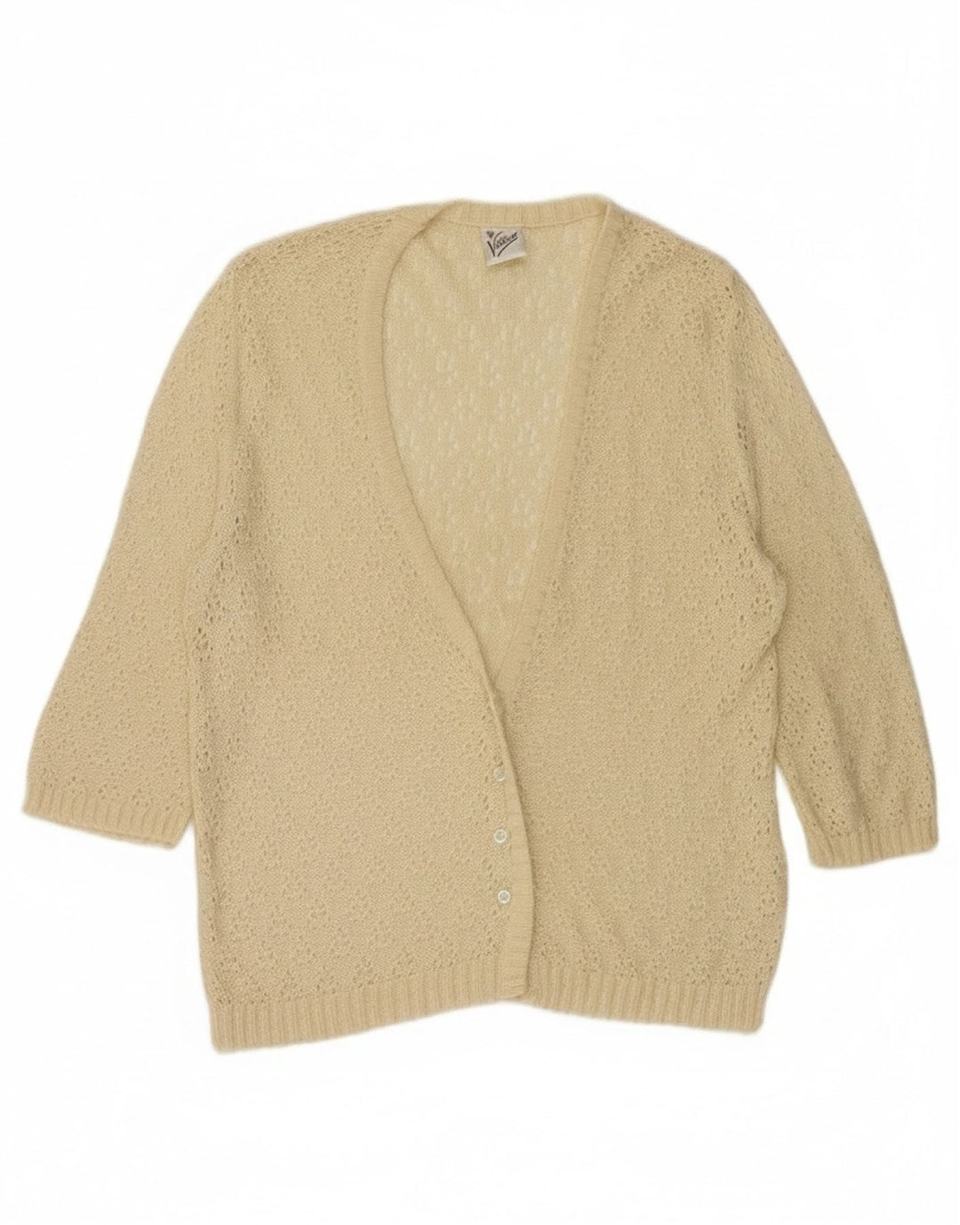 Vintage Damen 3/4 Ärmel Cardigan Pullover IT 44 Mittelbeige Viskose