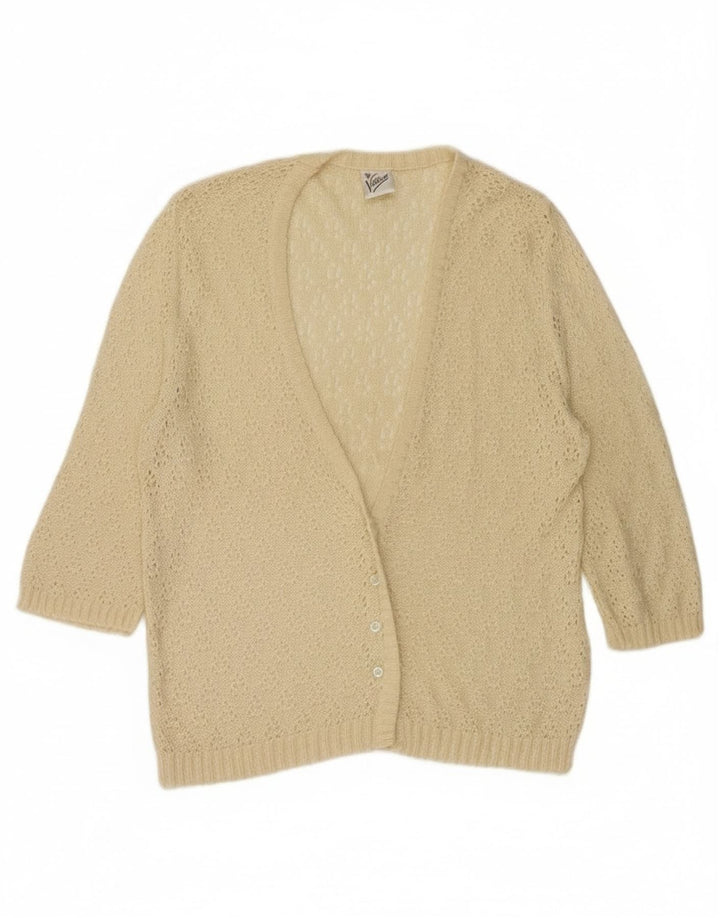 Vintage Damen 3/4 Ärmel Cardigan Pullover IT 44 Mittelbeige Viskose