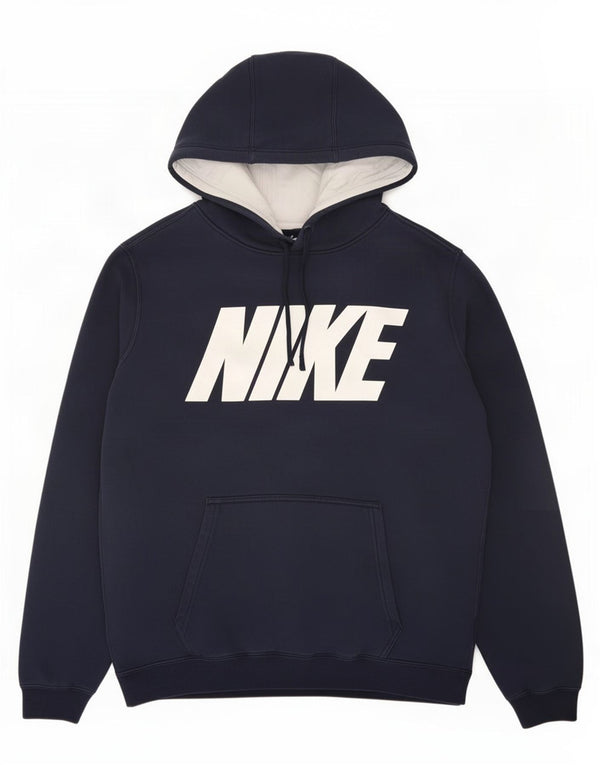 Nike Mens Graphic Hoodie Jumper Medium Navy Blue Cotton