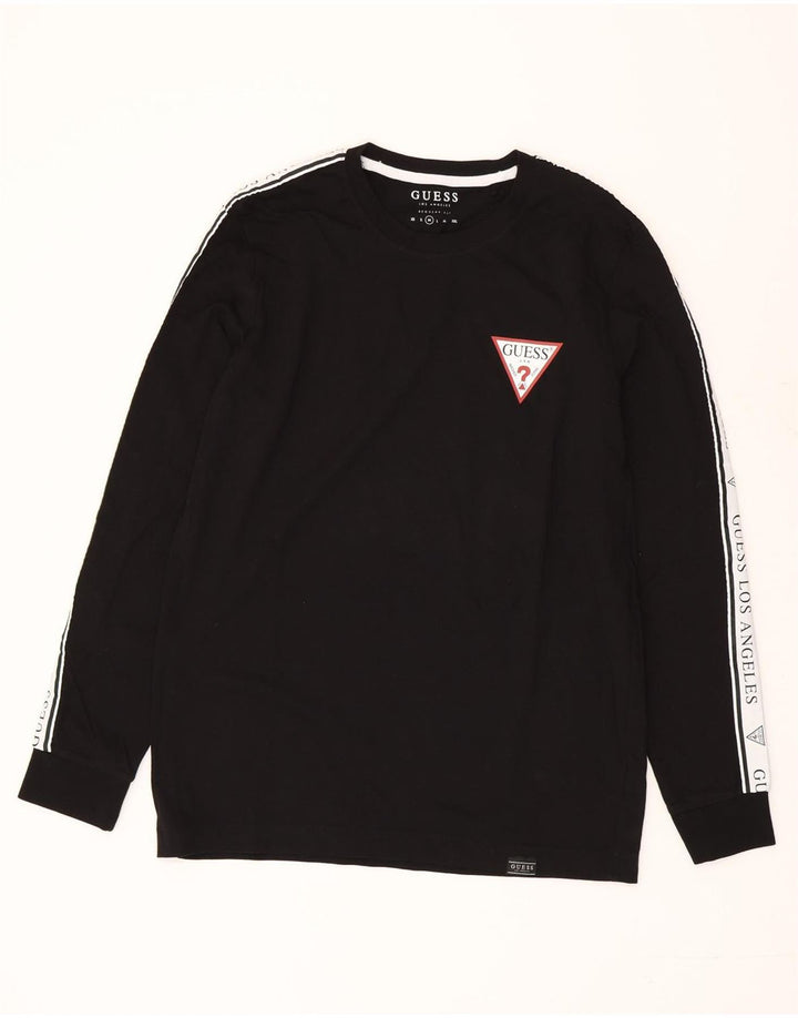 GUESS Herren-Grafik-Oberteil, langärmelig, mittelschwarz, Colourblock-Baumwolle