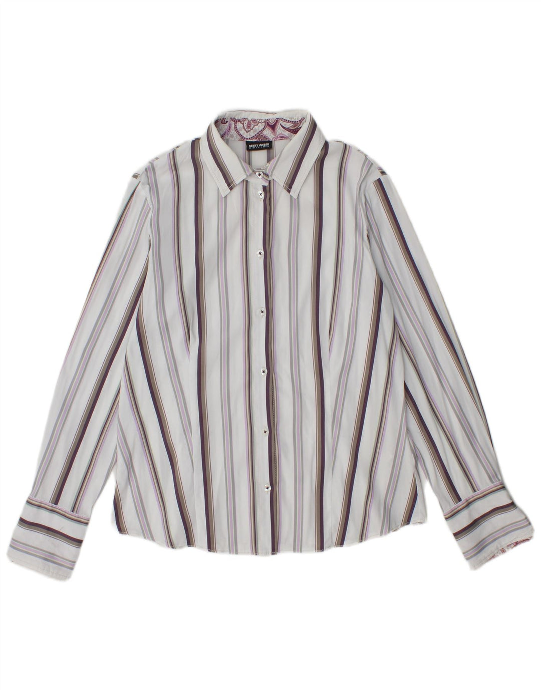 GERRY WEBER Womens Shirt UK 14 Medium White Striped Cotton