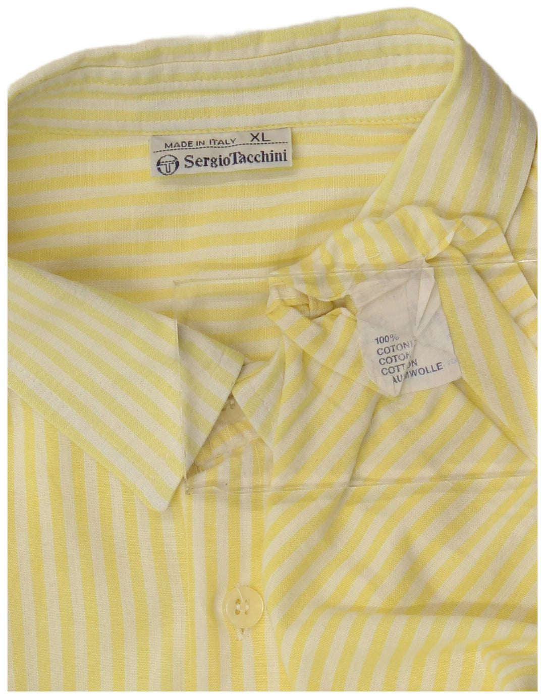Sergio Tacchini Herren Kurzarmhemd XL Gelb gestreift aus Baumwolle