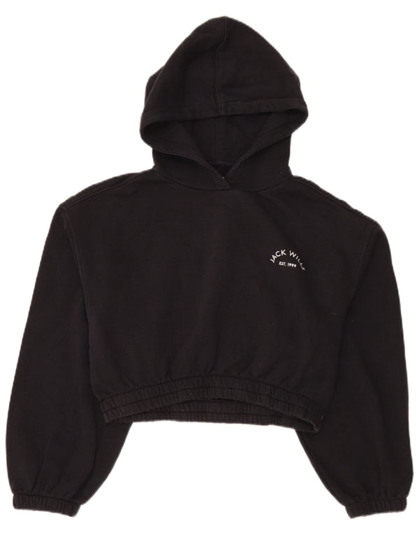 Jack Wills Damen Crop Oversized Hoodie Pullover UK 8 Small Schwarz Baumwolle