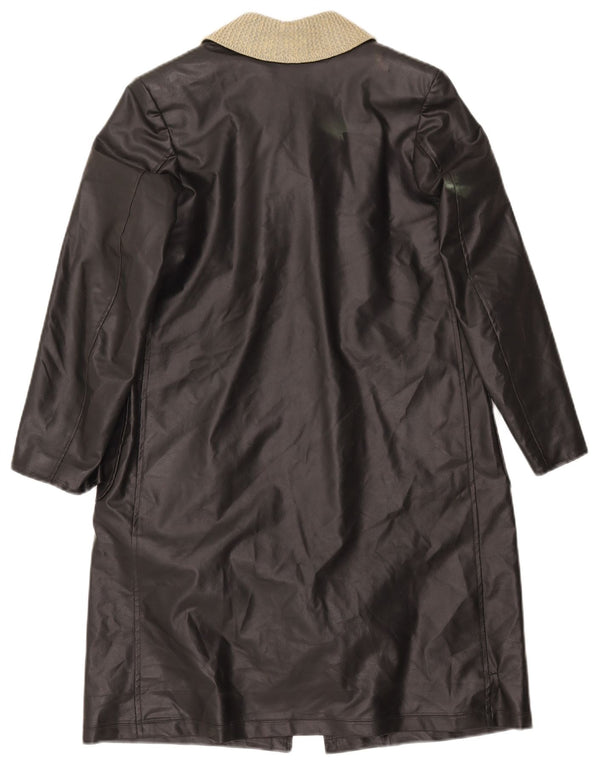 VINTAGE Damen Ledermantel UK 12 Mittelschwarz Farbblock