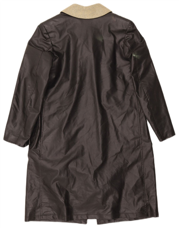 VINTAGE Damen Ledermantel UK 12 Mittelschwarz Farbblock