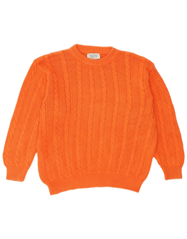 Benetton Damen-Pullover mit Rundhalsausschnitt, UK 14, mittelorange Baumwolle
