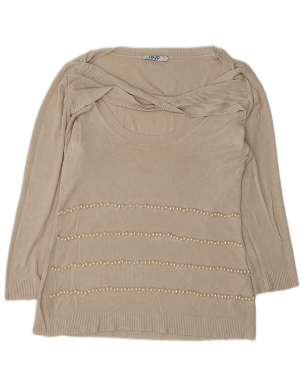 Liu Jo Damen-Pullover, übergroß, U-Boot-Ausschnitt, Gr. 10, Größe S, Beige, Viskose