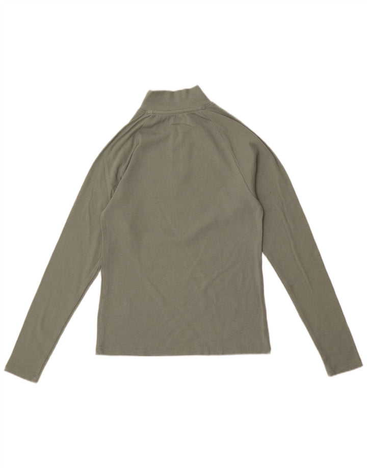 Wrangler Womens Zip Neck Top Langarm UK 12 Mittelgrüne Baumwolle