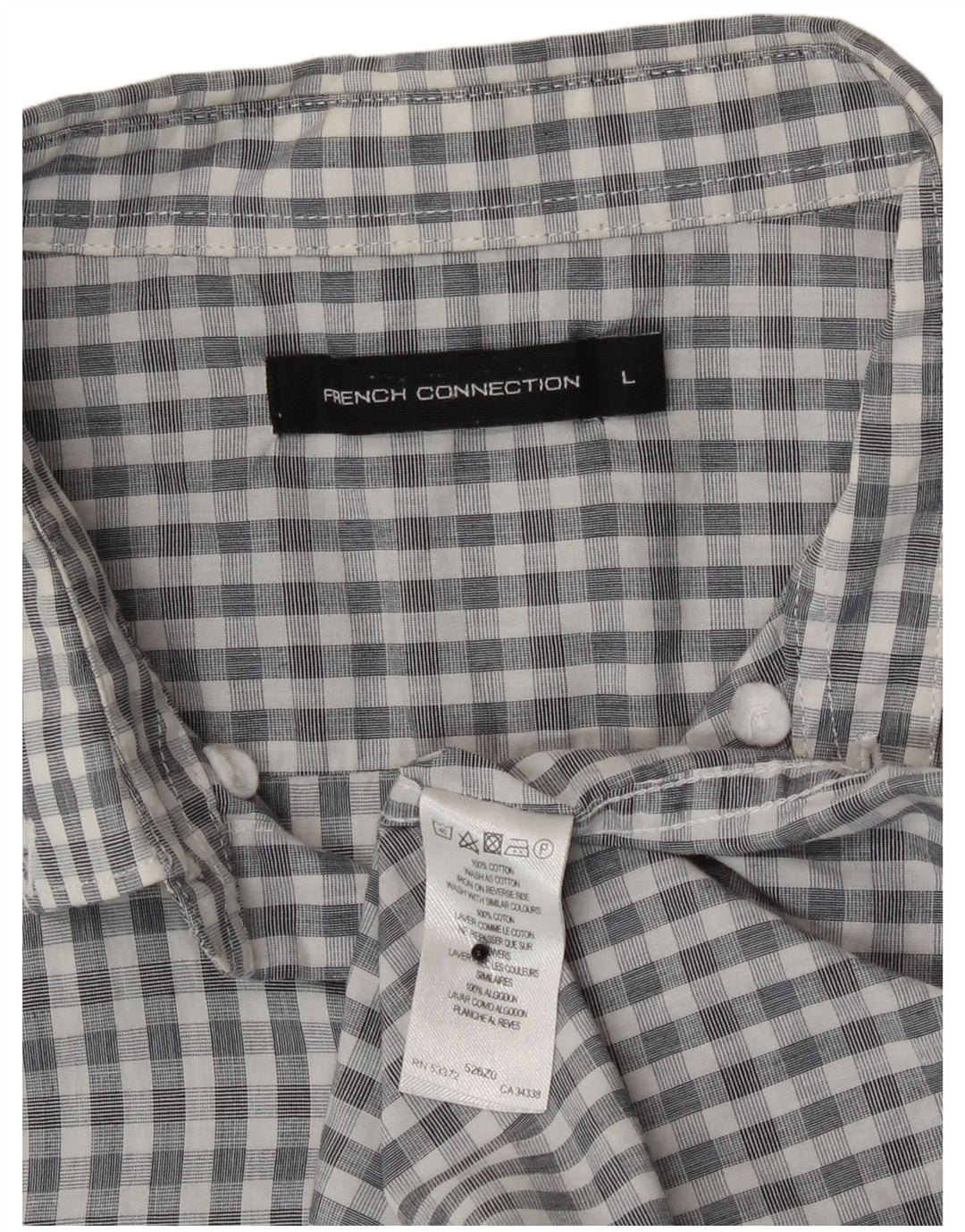 French Connection Herren-Hemd, groß, graue Gingham-Baumwolle