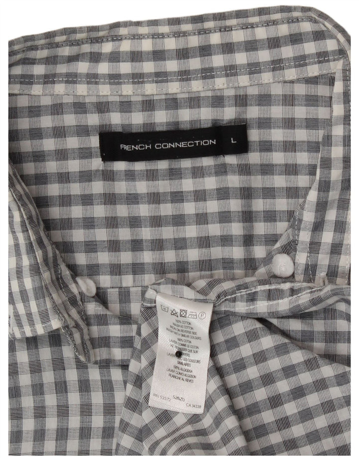 French Connection Herren-Hemd, groß, graue Gingham-Baumwolle
