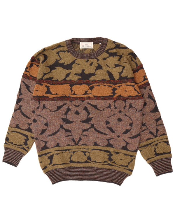 Vintage Herren Pullover mit Rundhalsausschnitt IT 54 XL Mehrfarbige Blumenwolle
