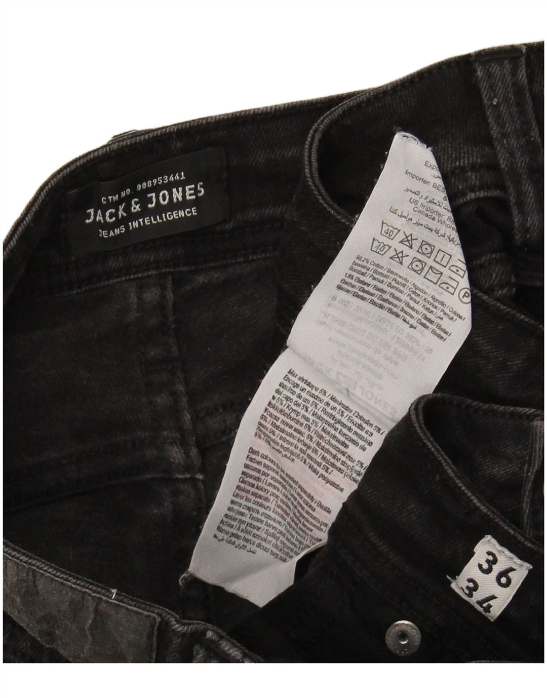 JACK & JONES Herren Liam Skinny Jeans W36 L31 Schwarze Baumwolle