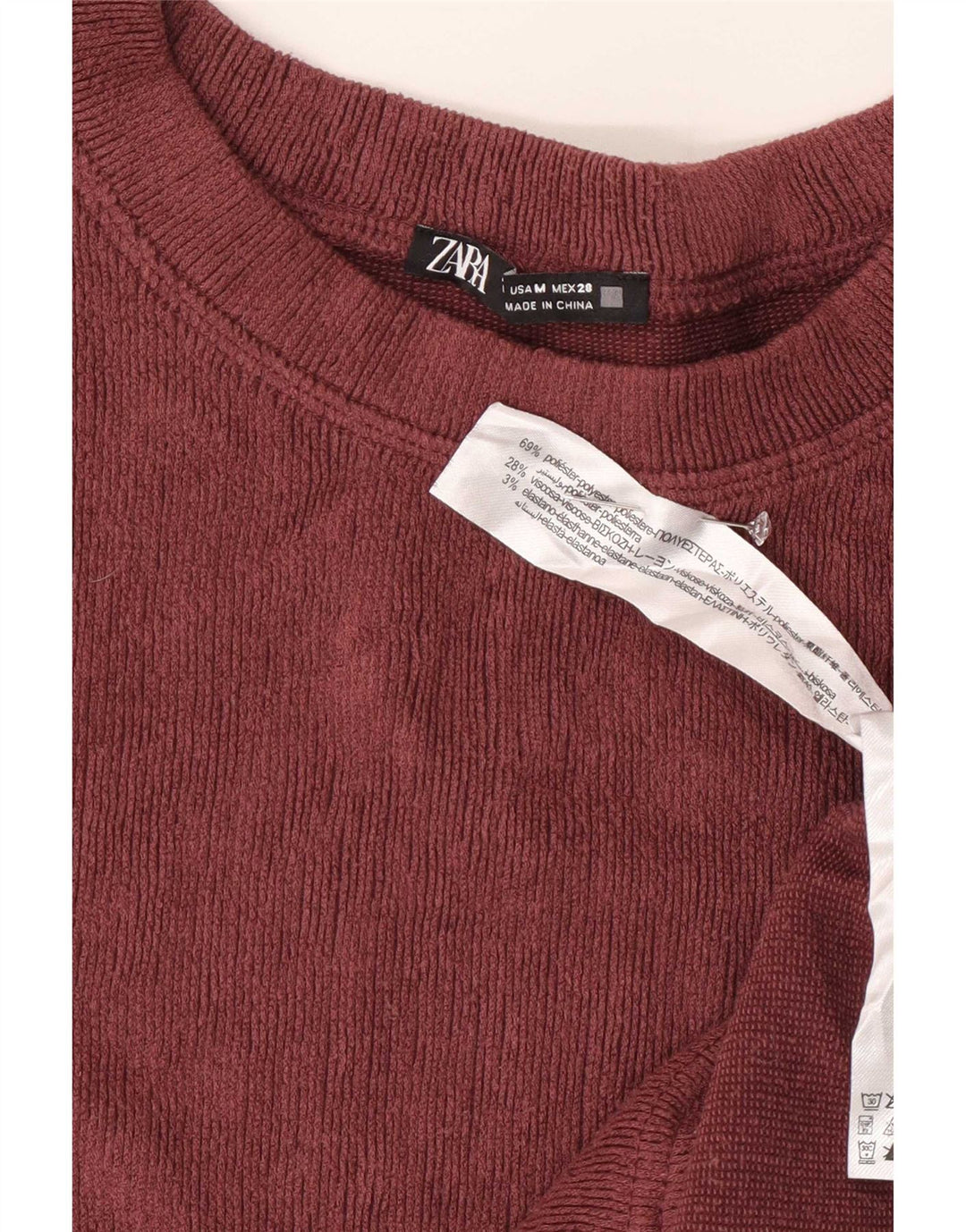 Zara Damen Velours-Top, langärmlig, UK 14, mittleres Burgunderrot, Polyester