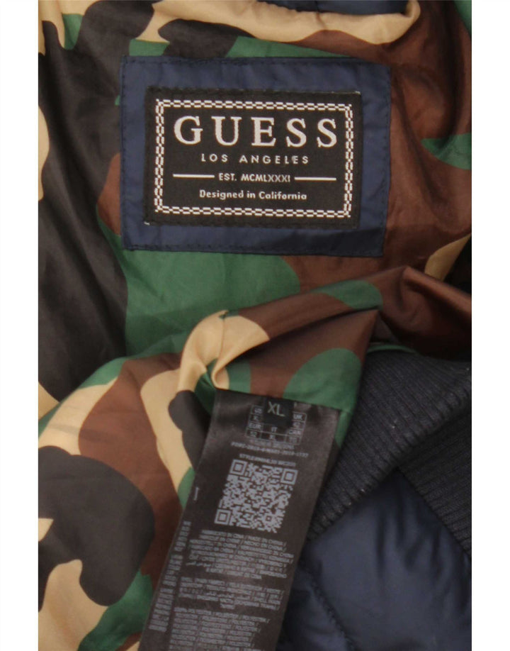 Guess Wattierte Herrenjacke UK 42 XL Marineblaues Colourblock-Polyester