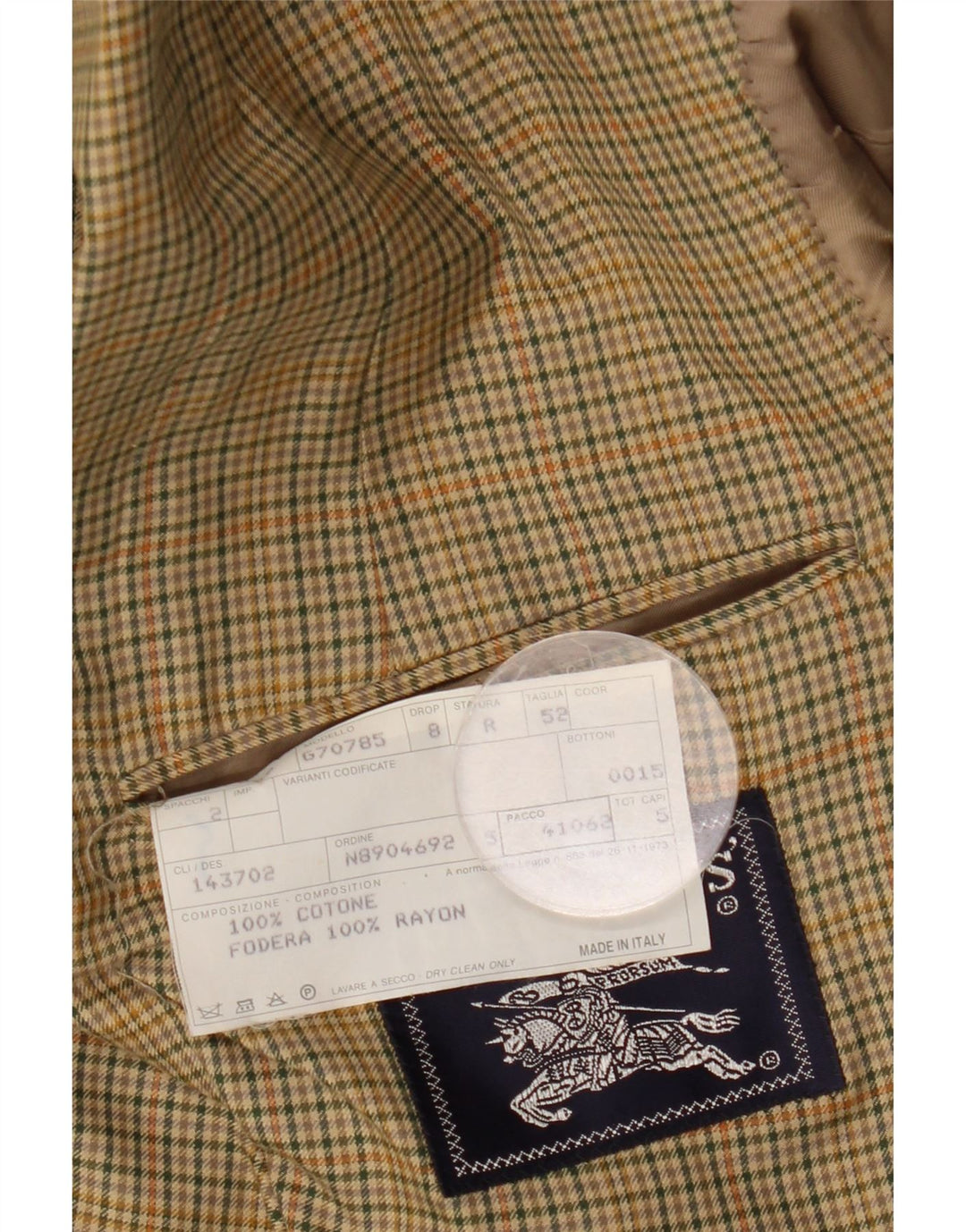 Burberrys Herren-Blazer mit 2 Knöpfen, IT 52, große beige karierte Baumwolle