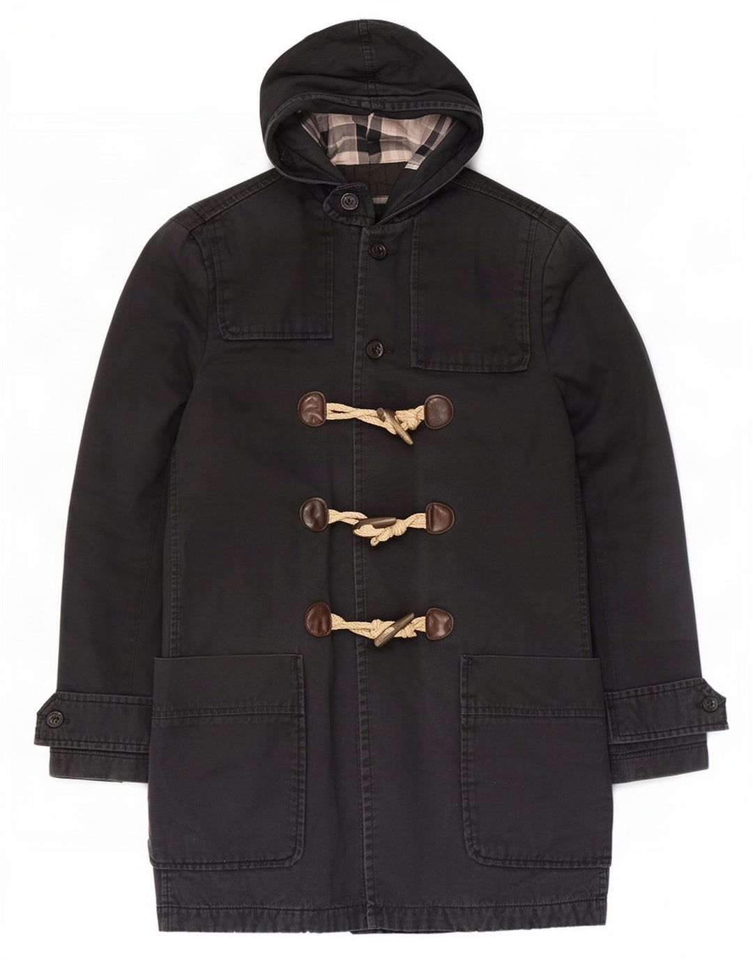 Zara Herren-Dufflecoat mit Kapuze, UK 36, Größe S, marineblaue Baumwolle