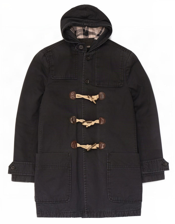 Zara Herren-Dufflecoat mit Kapuze, UK 36, Größe S, marineblaue Baumwolle