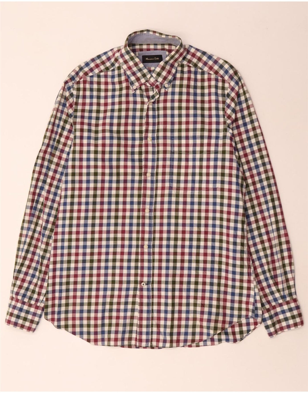 MASSIMO DUTTI Herren-Flanellhemd, mittelgroß, mehrfarbig, Gingham-Baumwolle