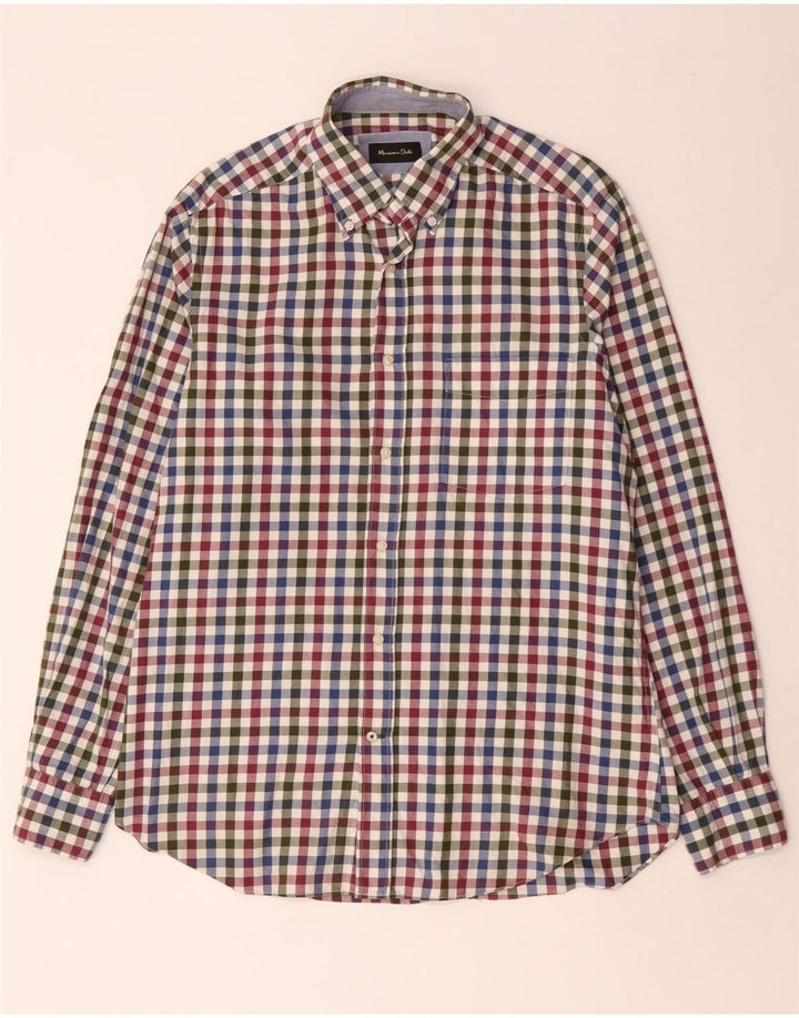 MASSIMO DUTTI Herren-Flanellhemd, mittelgroß, mehrfarbig, Gingham-Baumwolle