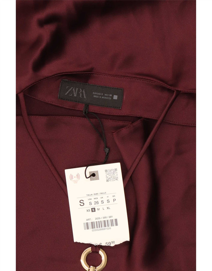Zara Damen Neckholder-Kleid UK 10 Small Burgund Polyester