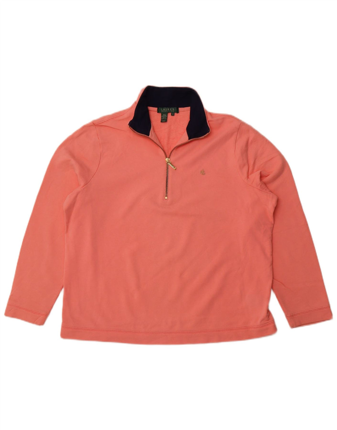 RALPH LAUREN Damen-Sweatshirt mit Reißverschluss am Hals, UK 18, XL, Orange, Baumwolle