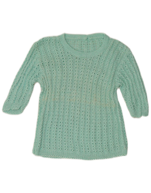 Vintage Damen 3/4 Ärmel U-Boot-Ausschnitt Pullover UK 6 XS Türkis