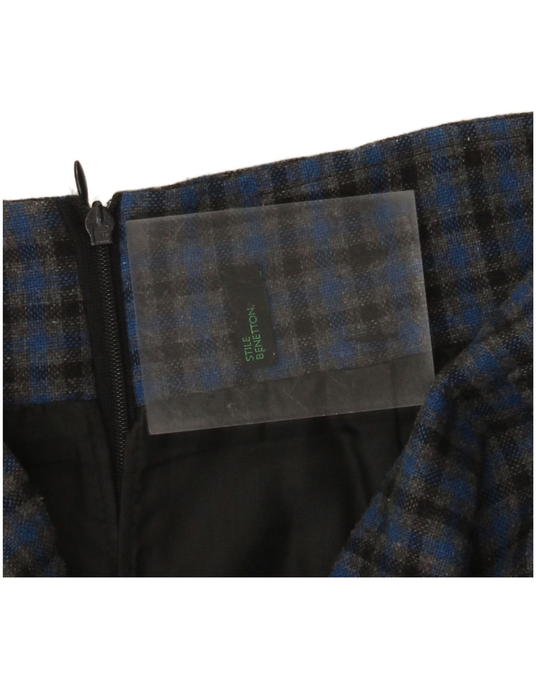 BENETTON Damen Bleistiftrock W28 Mittelblau kariert