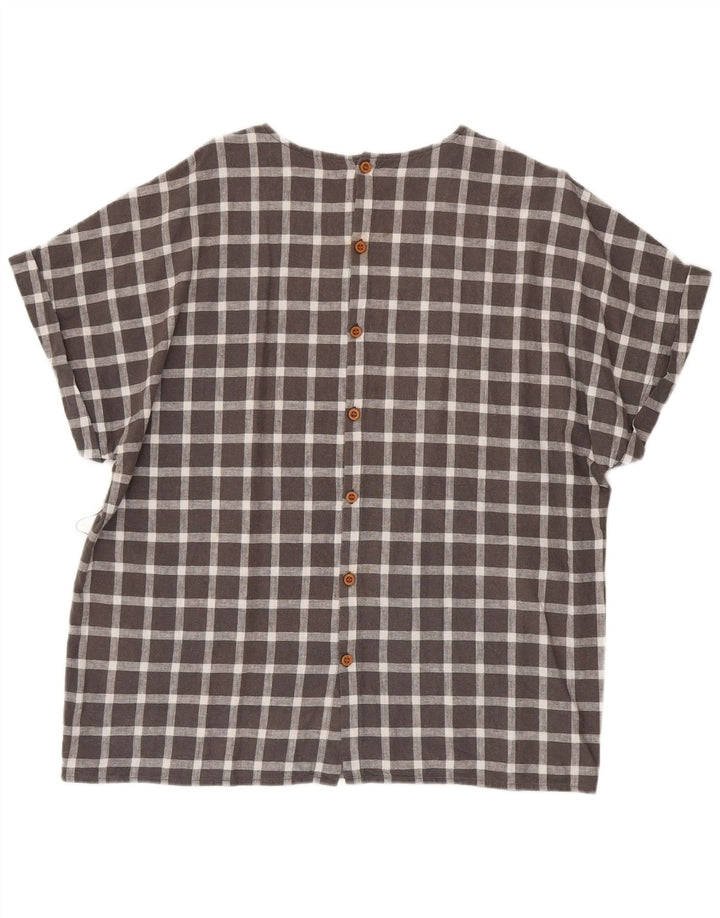 Zara Damen Kurzarm-Oversize-Hemdbluse, UK 14, mittelgrau kariert