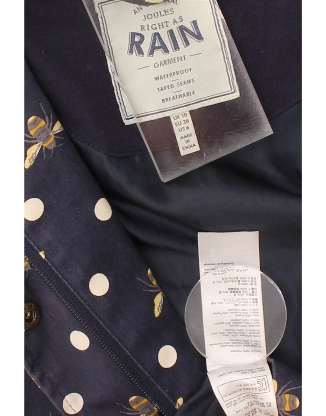 JOULES Womens Oversized Graphic Rain Jacket UK 10 Small Navy Blue Vintage Joules and Second-Hand Joules from Messina Hembry 