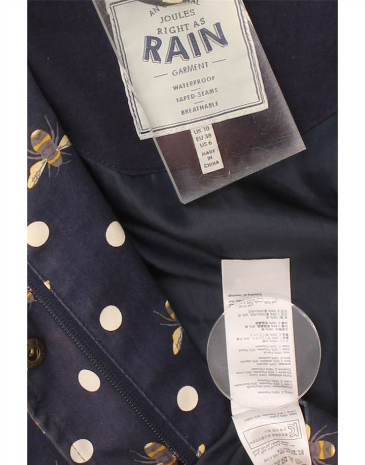 JOULES Womens Oversized Graphic Rain Jacket UK 10 Small Navy Blue Vintage Joules and Second-Hand Joules from Messina Hembry 