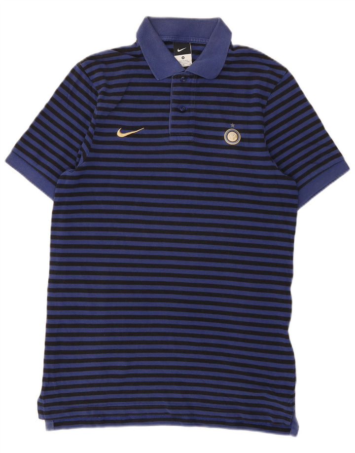 Nike Herren Inter Mailand Poloshirt Mittelgroße marineblaue gestreifte Baumwolle