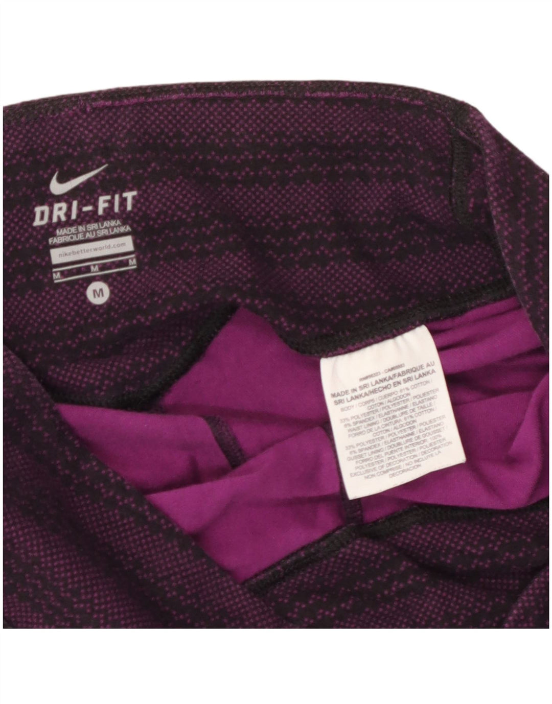 NIKE Womens Dri Fit Capri Leggings UK 14 Mittellila gestreift Baumwolle