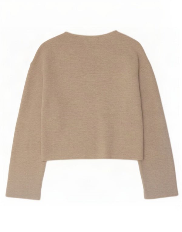 Zara Damen Crop Cardigan Pullover UK 10 Small Beige Baumwolle