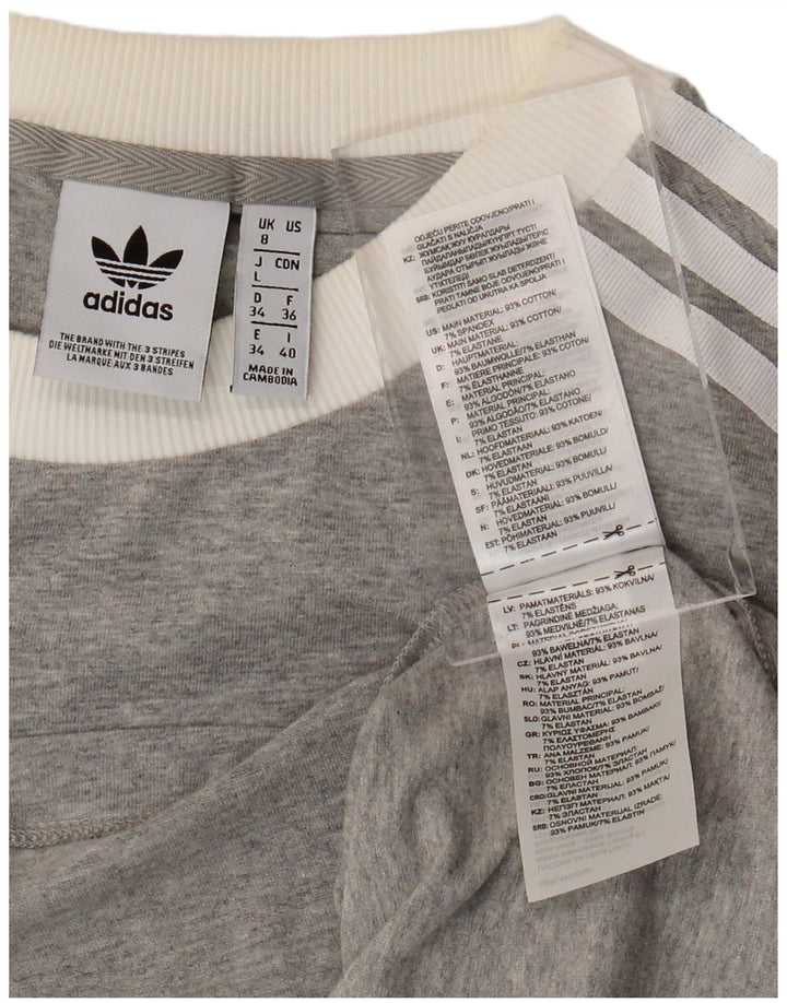 ADIDAS Damen Top Langarm UK 8 Small Grau gefleckte Baumwolle