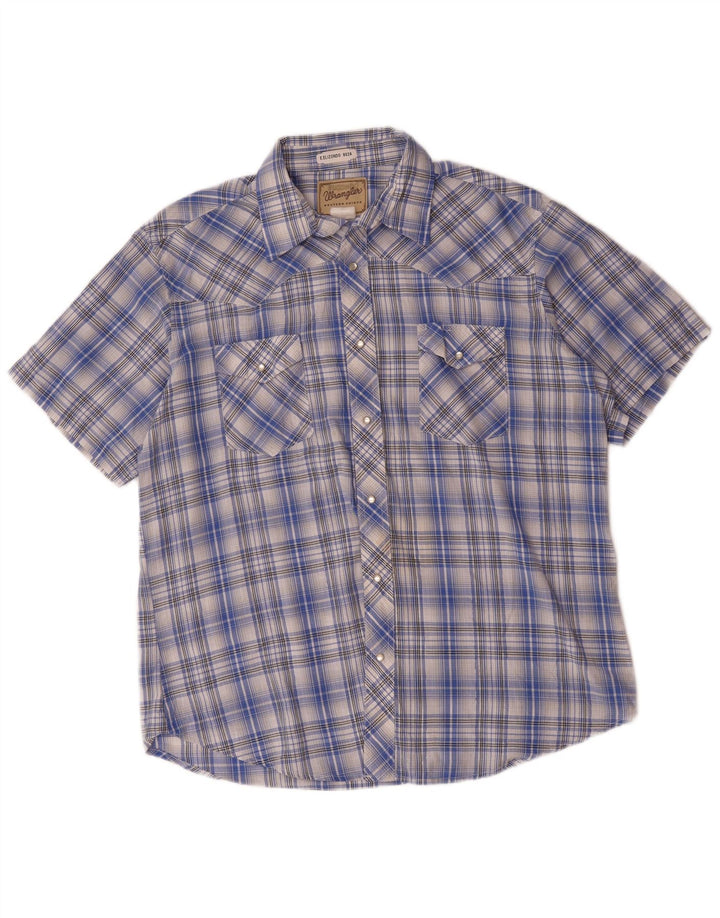 Wrangler Herren Western-Kurzarmhemd XL, blau kariert