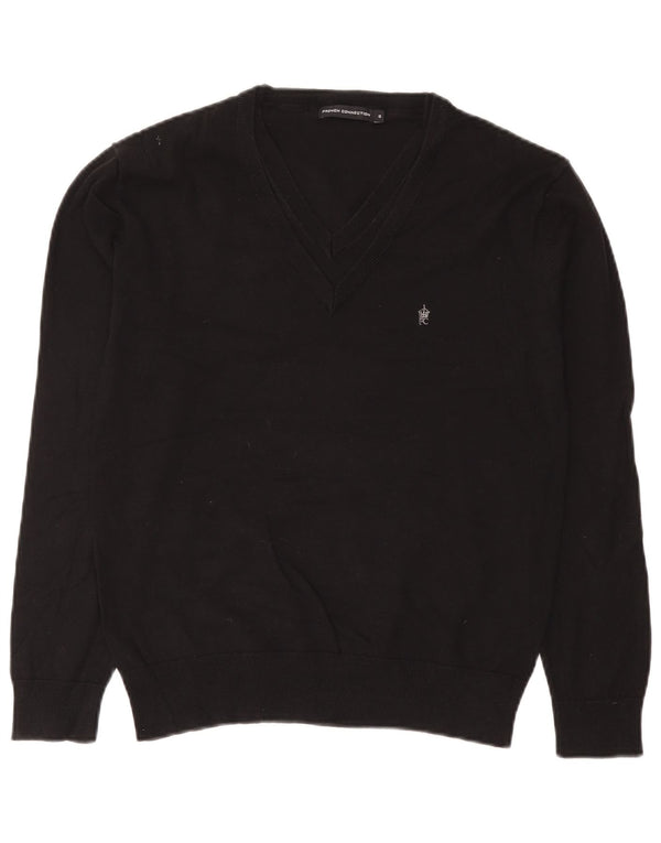 French Connection Herren-Pullover mit V-Ausschnitt, Größe S, schwarze Baumwolle