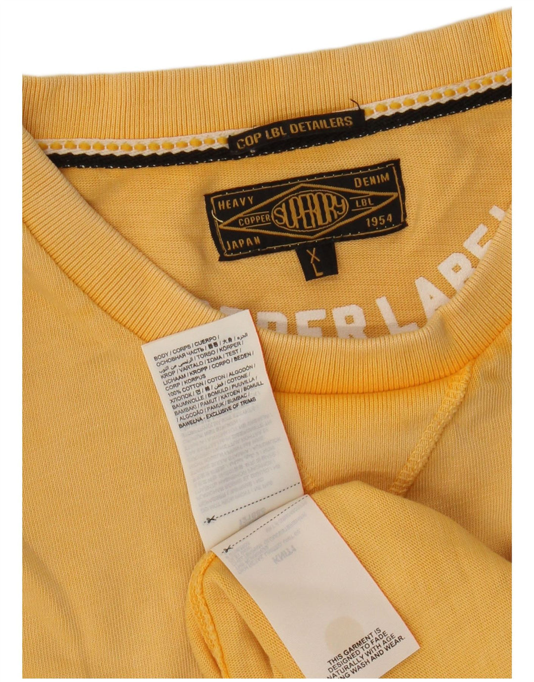 SUPERDRY Herren Grafik-T-Shirt-Oberteil XL aus gelber Baumwolle