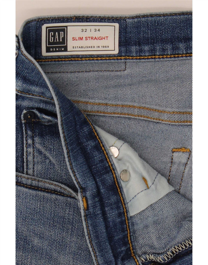 Gap Herren Distressed Slim Straight Jeans W32 L34 Blaue Baumwolle