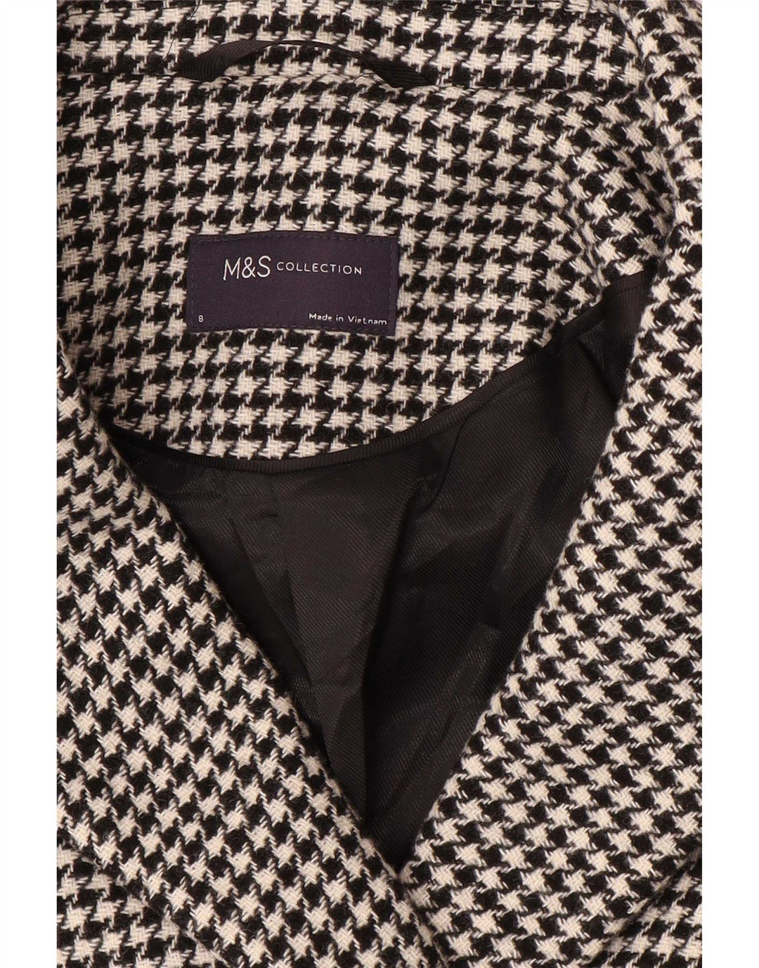 Marks & Spencer Zweireihiger Damenmantel, Gr. 8, Schwarz, Hahnentrittmuster