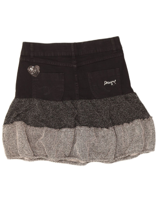 Desigual Damen Stufenrock EU 36 Small W28 Schwarze Colourblock-Baumwolle