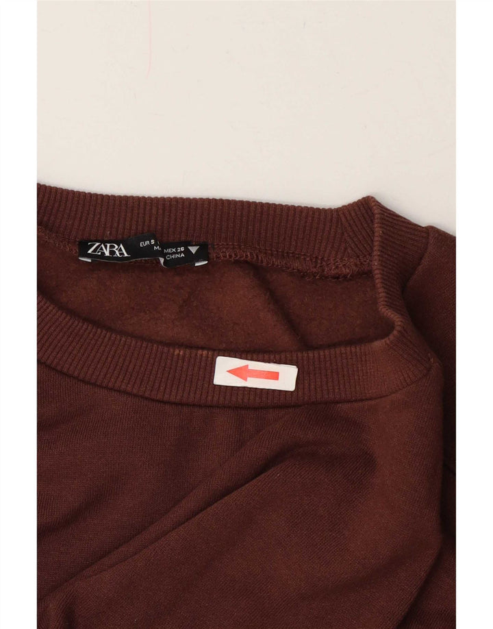 Zara Damen Crop Sweatshirt Pullover UK 10 Small Braun
