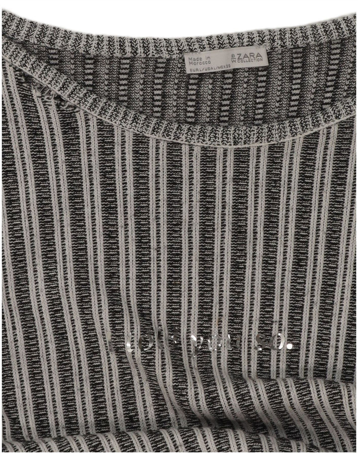 Zara Damen Langarm-Blusenoberteil UK 16 Large Schwarz gestreift
