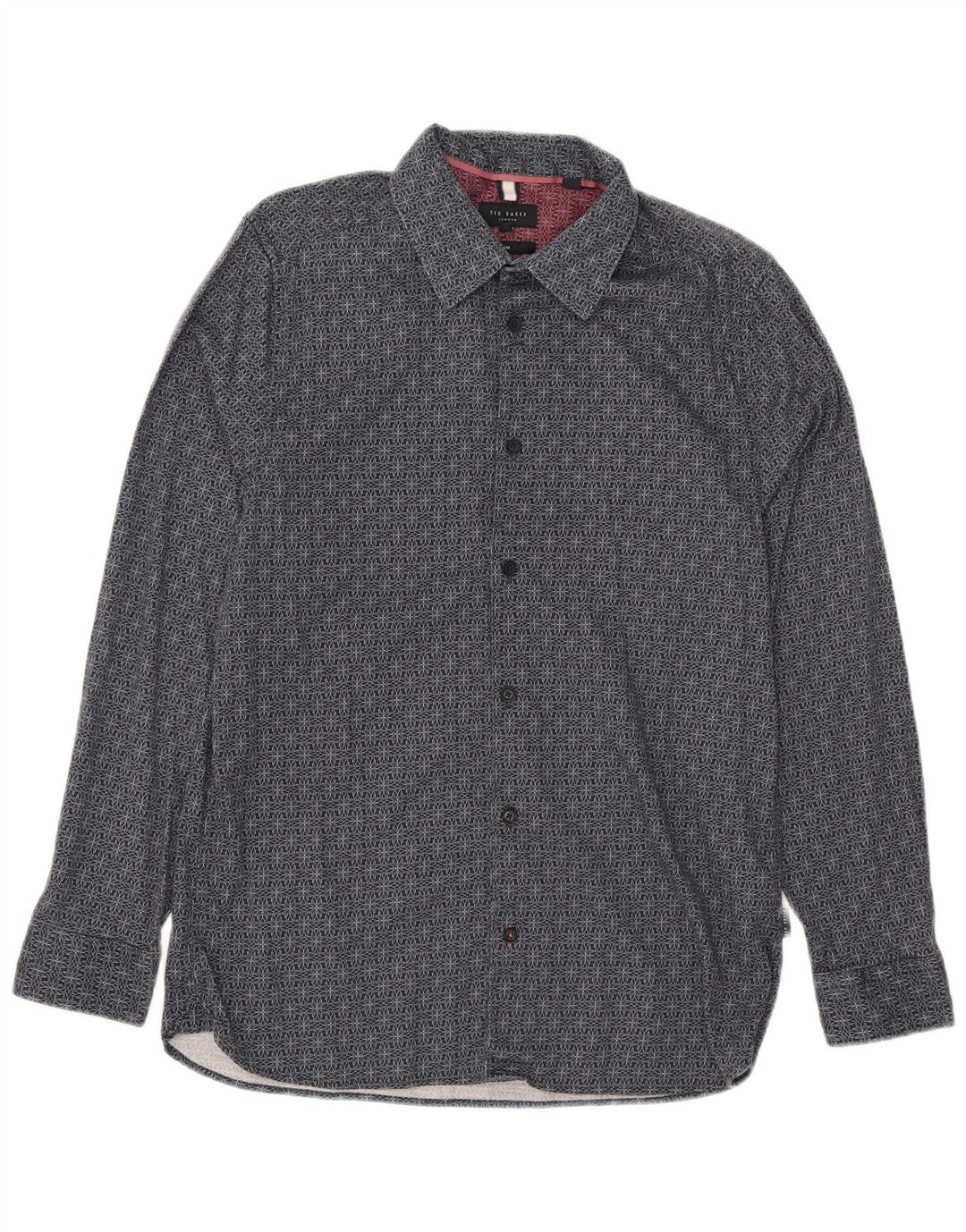 Ted Baker Slim-Fit-Hemd für Herren, Größe 4, groß, marineblau, geometrische Baumwolle