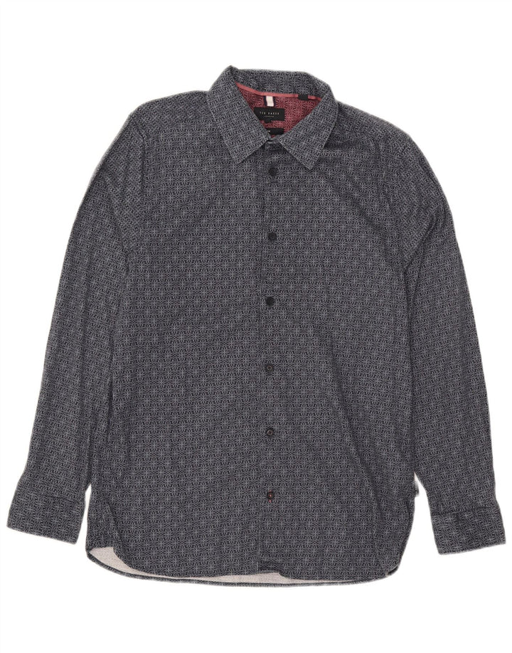 Ted Baker Slim-Fit-Hemd für Herren, Größe 4, groß, marineblau, geometrische Baumwolle