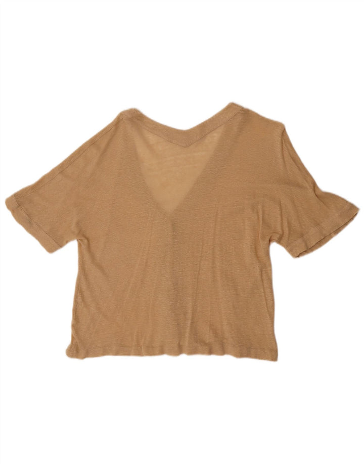 Massimo Dutti Damen Kurzarm-Cardigan-Oberteil UK 14 Mittelbeige