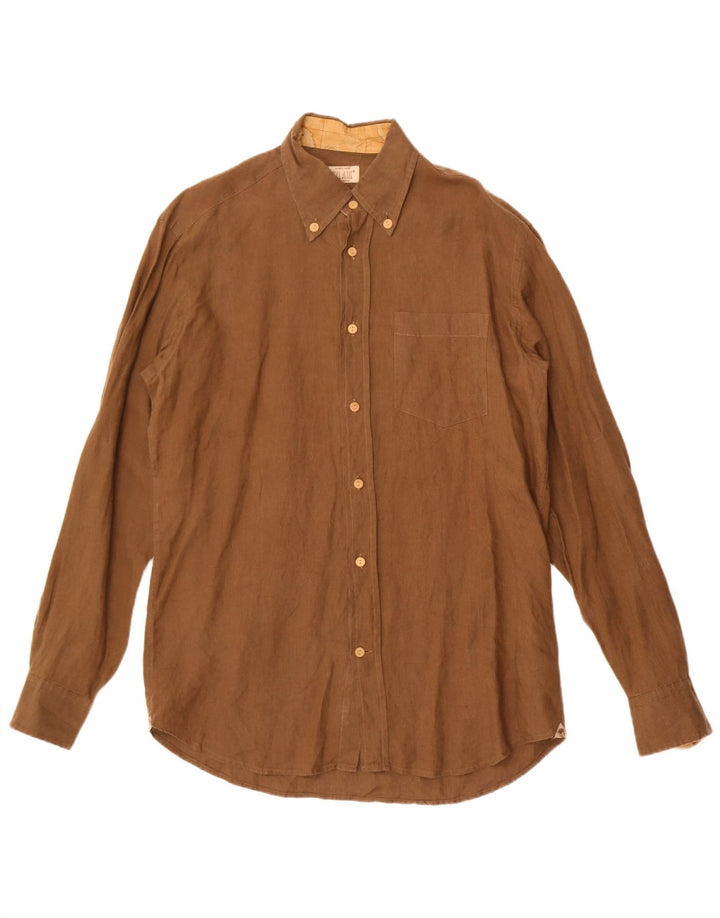 ALVIERO MARTINI Herrenhemd Größe 40 Mittelbraunes Leinen